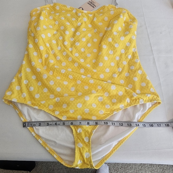 Unique Vintage Barbara One Piece Swimsuit 3X Yellow White Polka Dot Retro Pinup - Picture 11 of 14